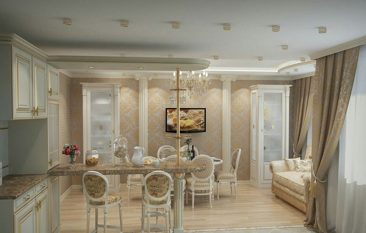 Классический ремонт кухни-гостиной
