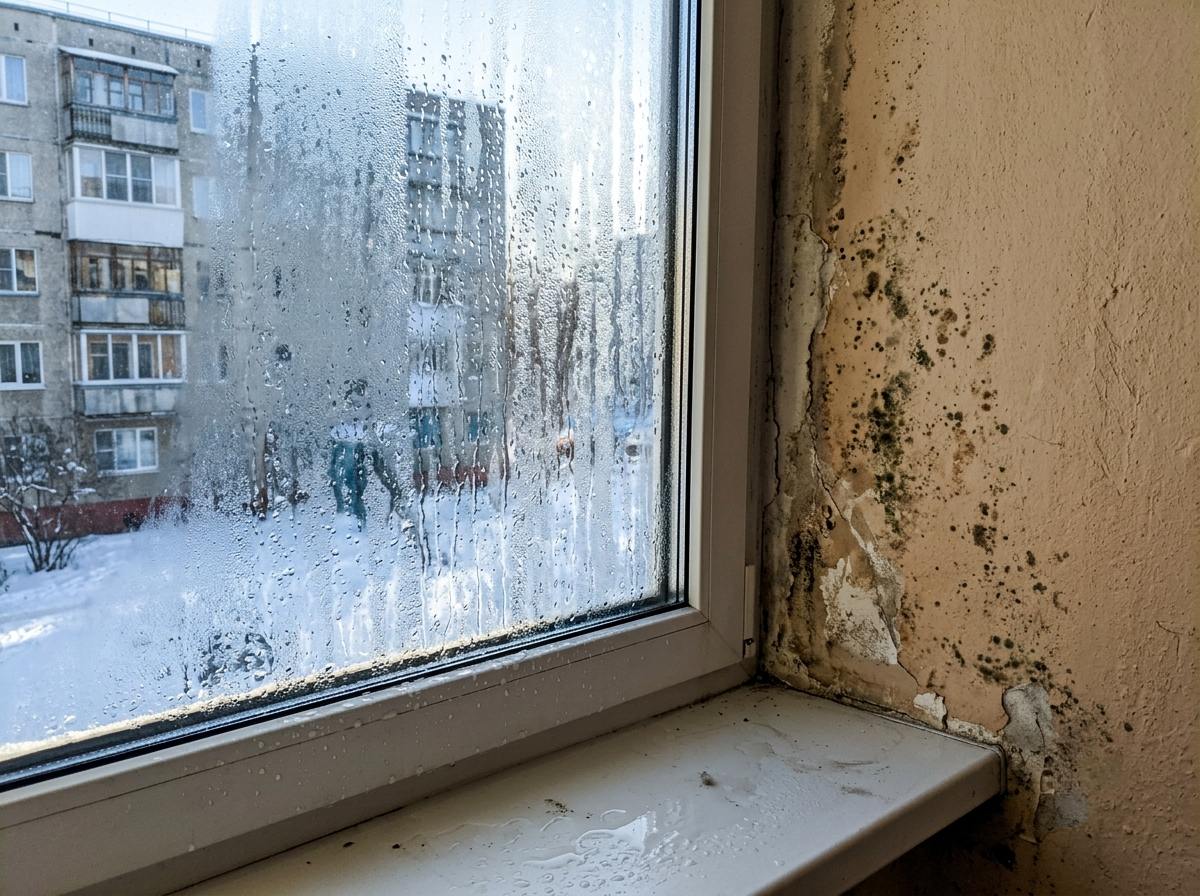 Конденсат на откосах и стекле фото